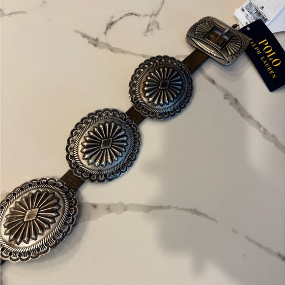 Polo Ralph Lauren Western Distressed Leather Metal Accent Belt Olive Small NWT - Picture 6 of 11